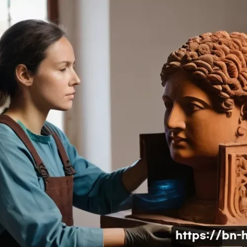 Home 8 문화재수리기술자 필기시험 난이도 분석 - A focused and diligent female cultural heritage restoration technician in her late 20s, wearing prac...